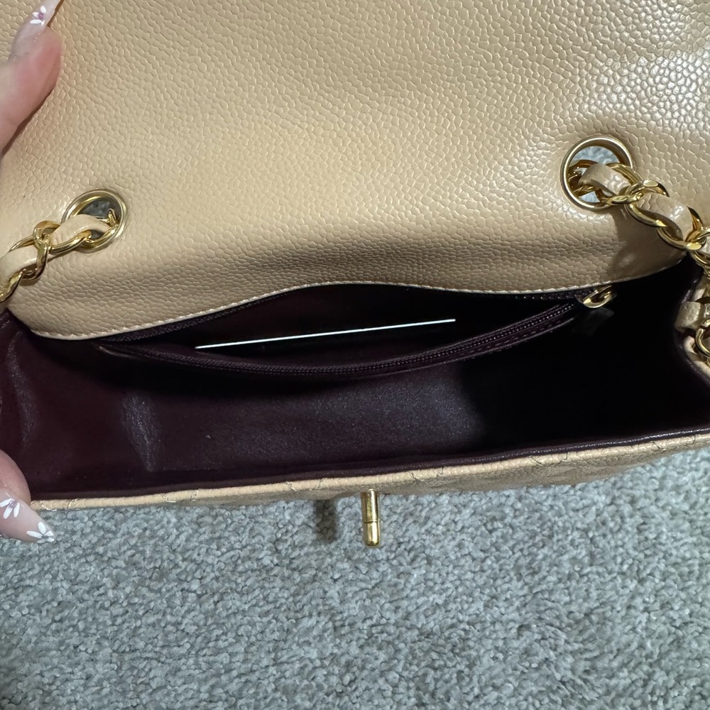 CHANEL Beige Quilted Caviar Leather Double Flap Crossbody with Gold Hardware - Picture 3 of 7